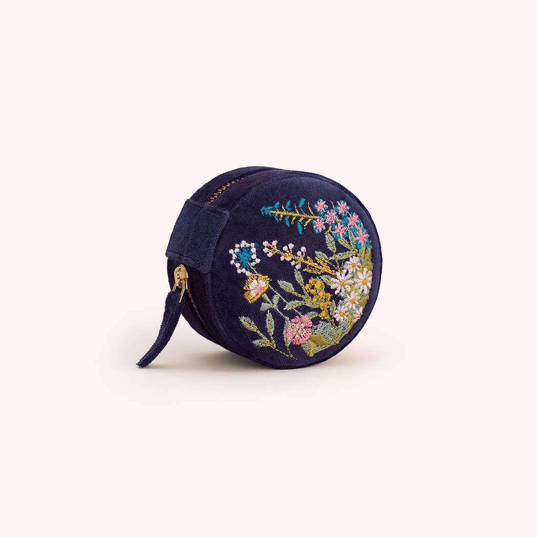 Round Jewelry Box - Navy Floral by Powder Design