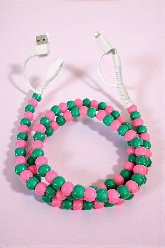 Pink and Green Beaded Charging Cord
