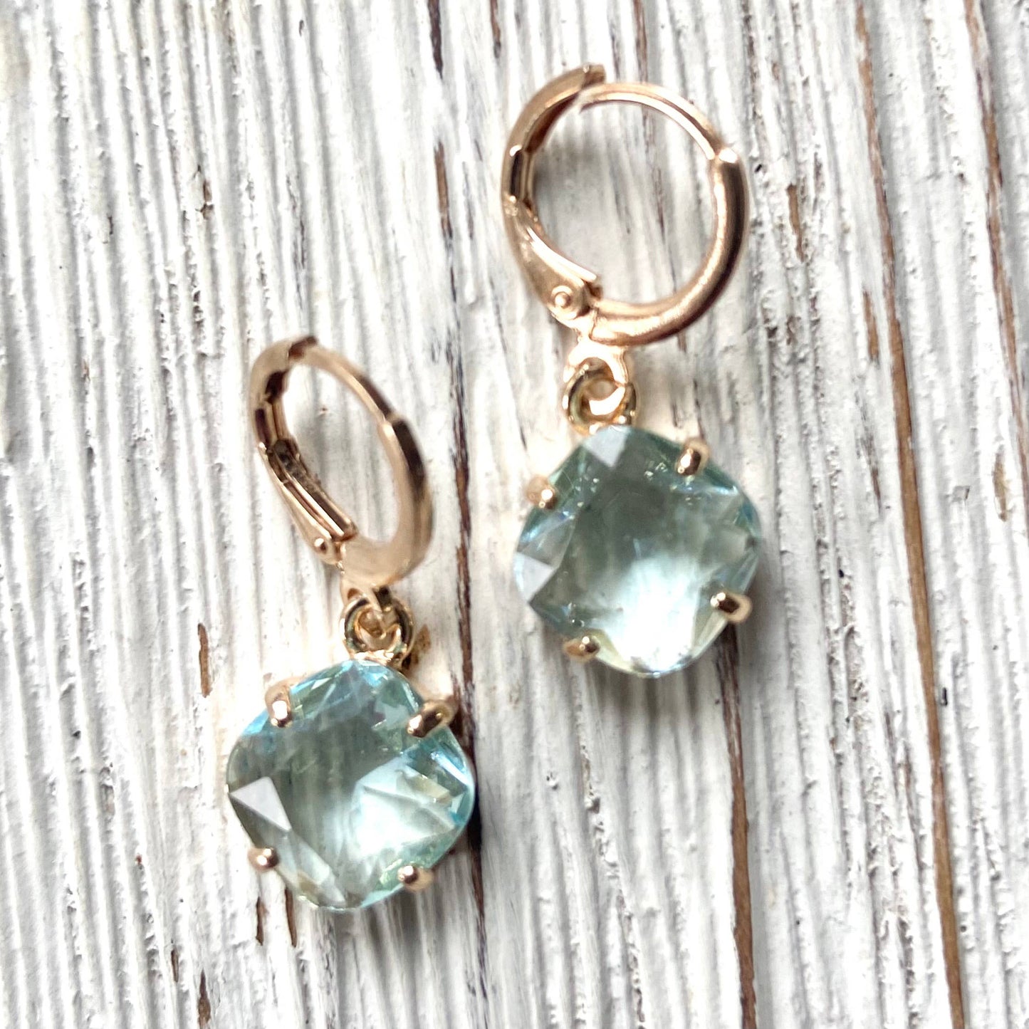 VB&Co. Aqua Blue Crystal Earrings (Lever back)