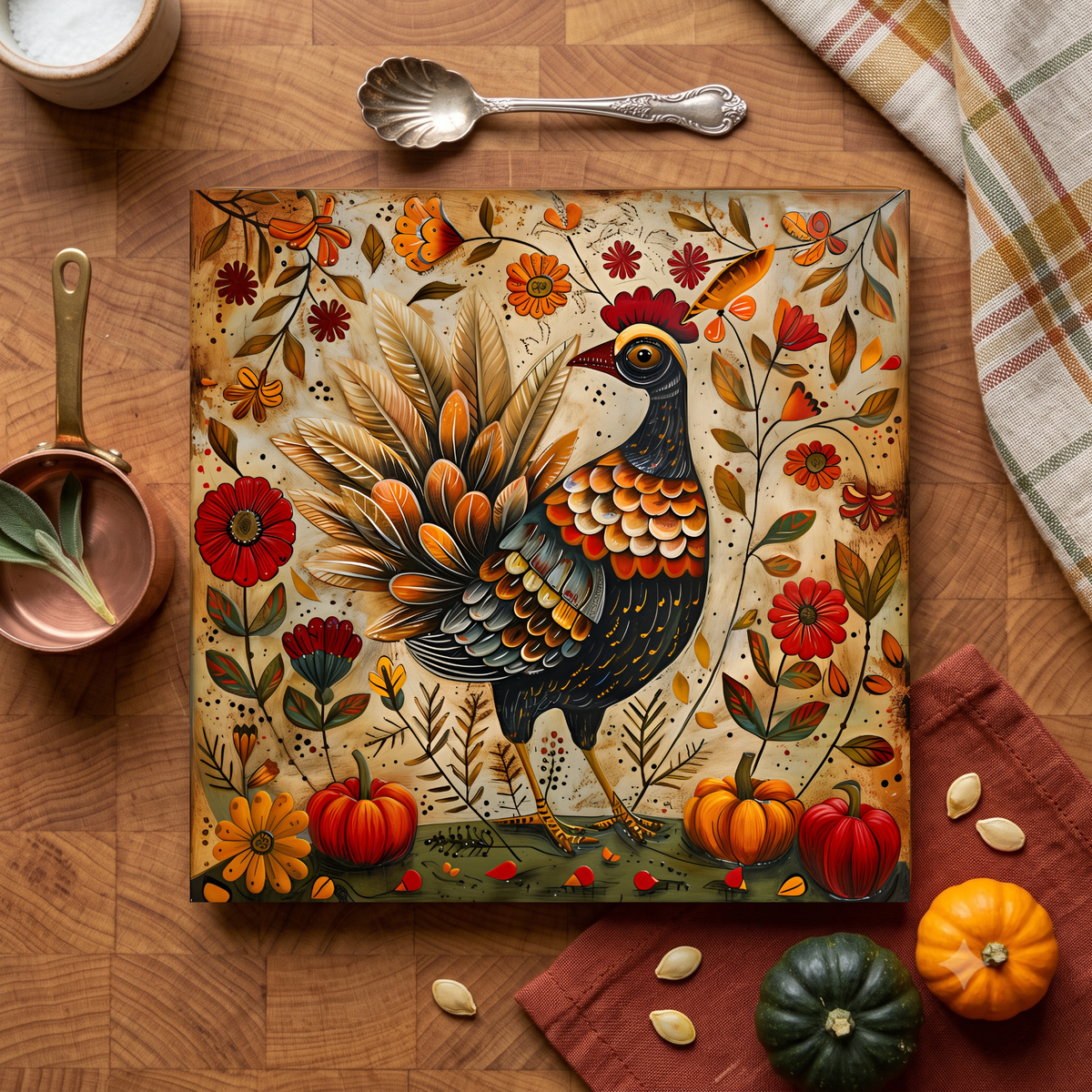 Highland Row Turkey and Pumpkins Ceramic Trivet
