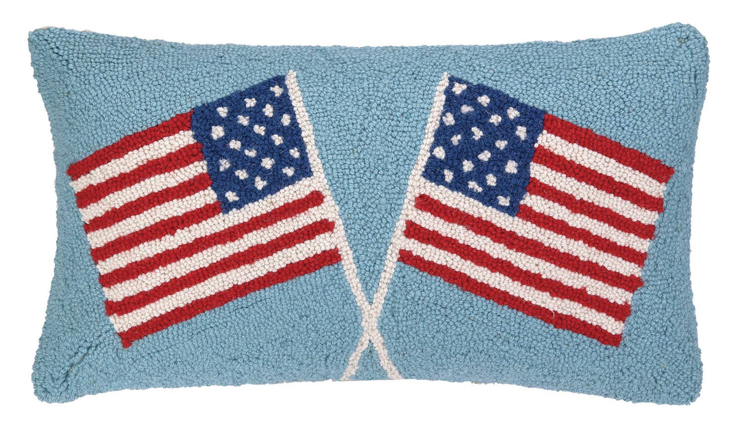 Peking Handicraft Double American Flags Hook Pillow