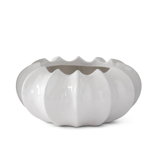 K&K 12" White Stoneware Vintage Style Scalloped Bowl