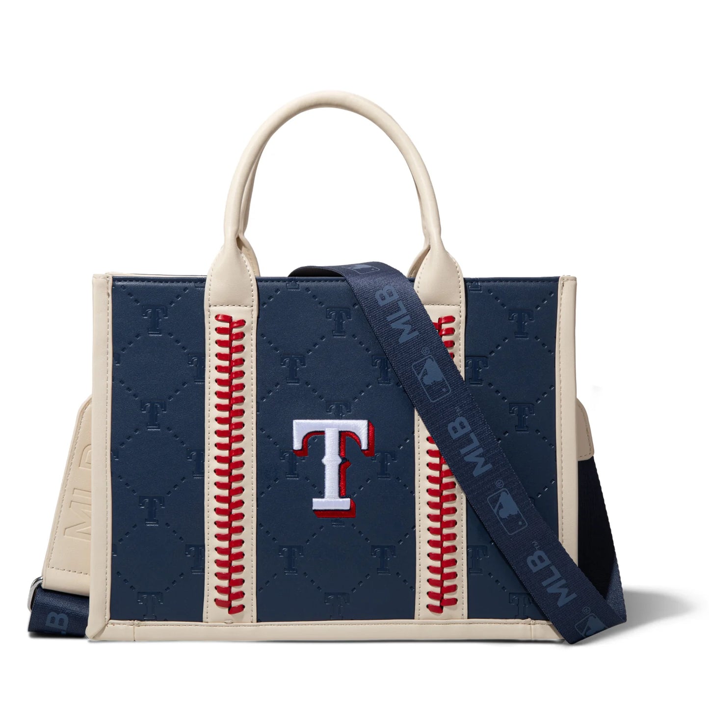 MLB Texas Rangers Women's Tote Bag with Embossing & Baseball Stitch Detailing