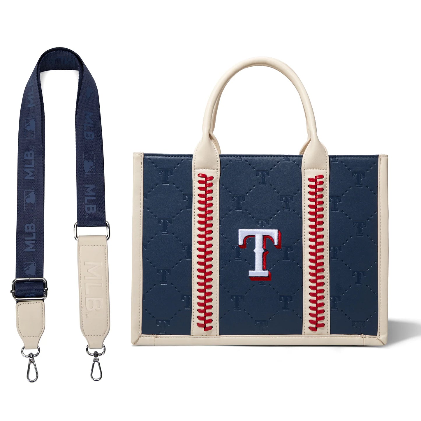 MLB Texas Rangers Women's Tote Bag with Embossing & Baseball Stitch Detailing
