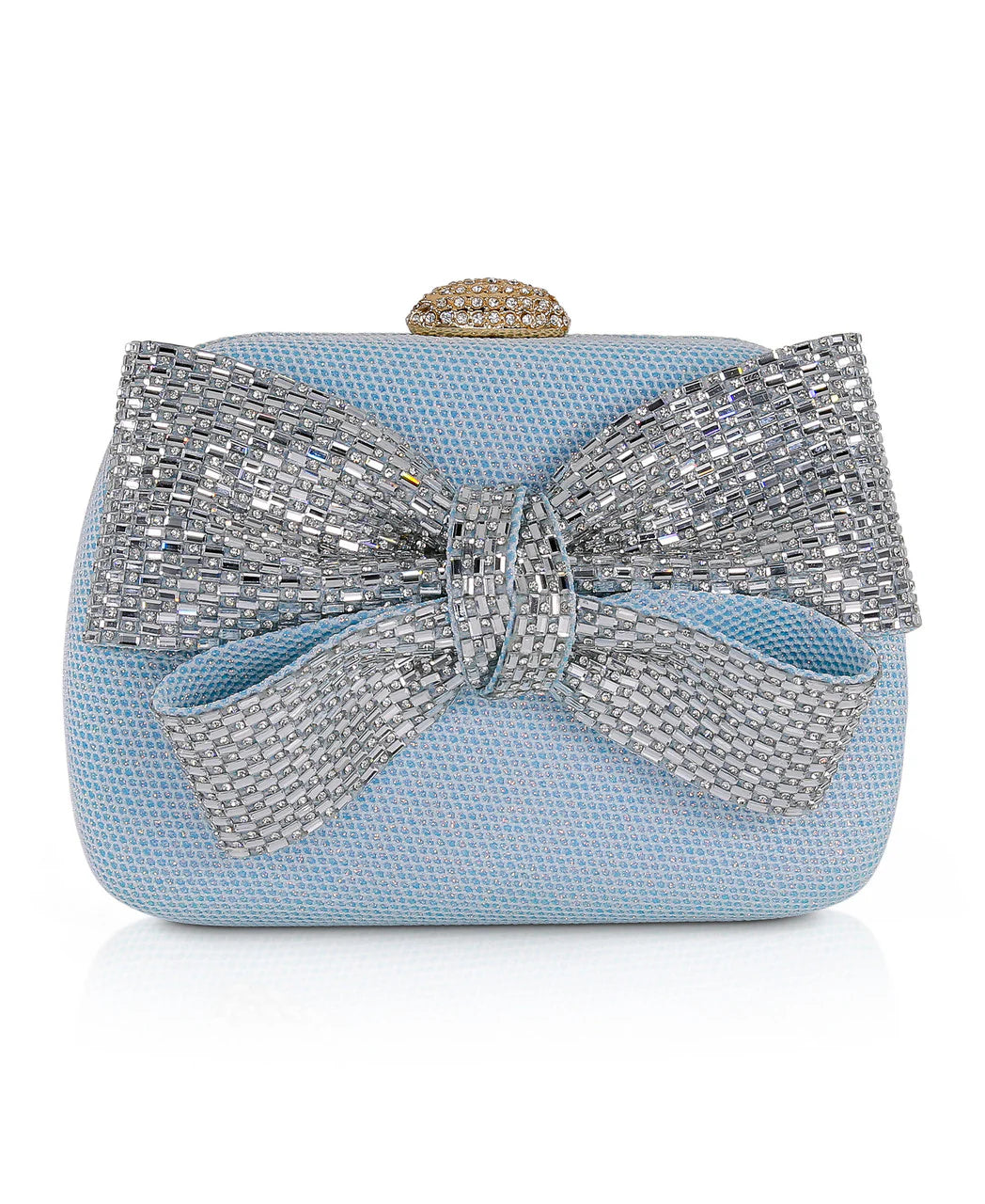 Jewel By Badgley Mischka Jacquard Minaudiere w/ Large Crystal Bow
