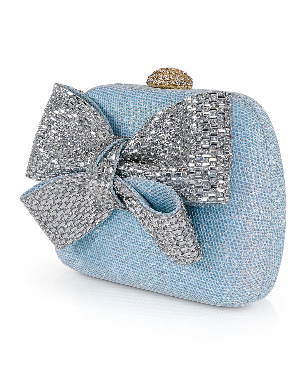 Jewel By Badgley Mischka Jacquard Minaudiere w/ Large Crystal Bow