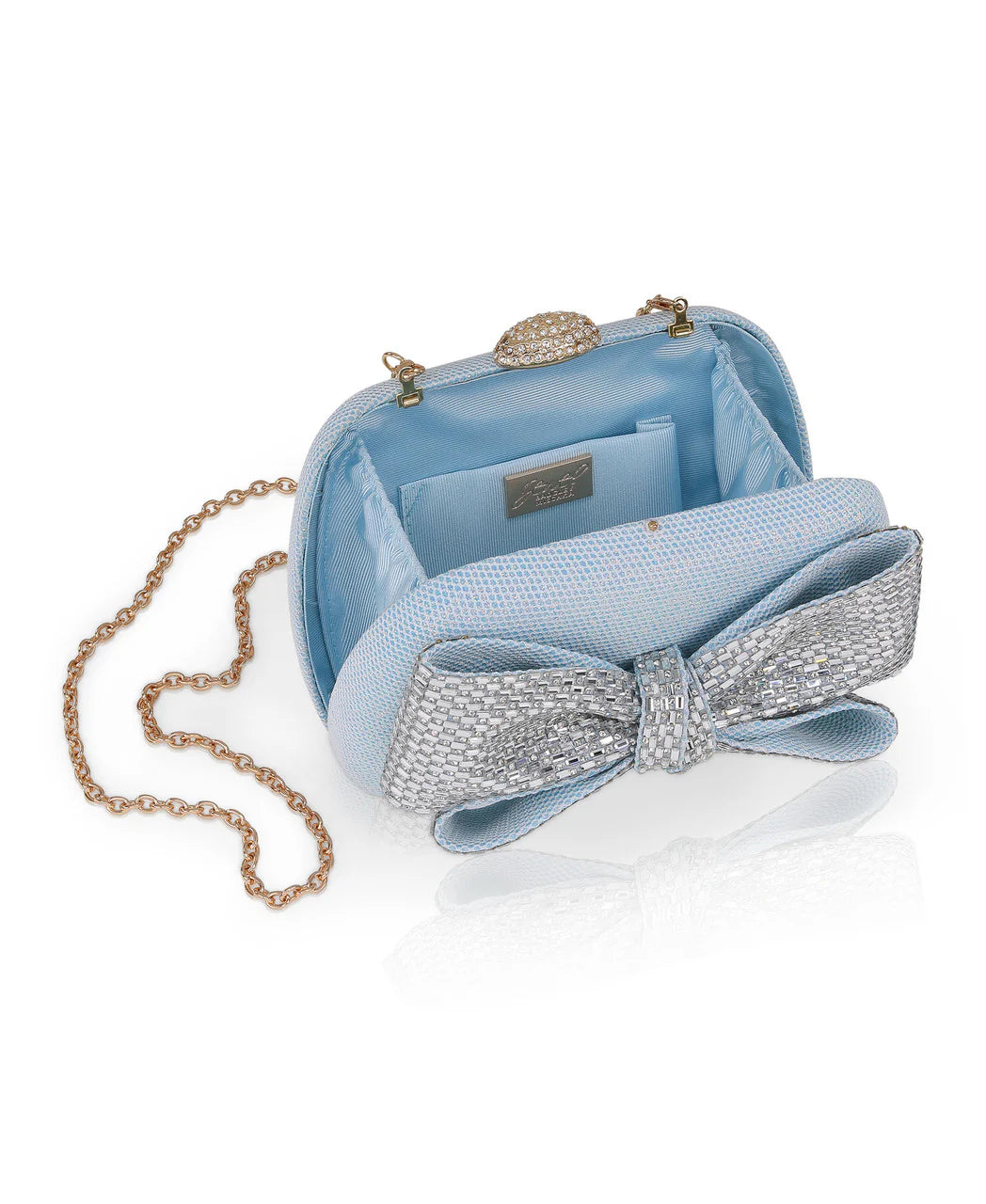 Jewel By Badgley Mischka Jacquard Minaudiere w/ Large Crystal Bow