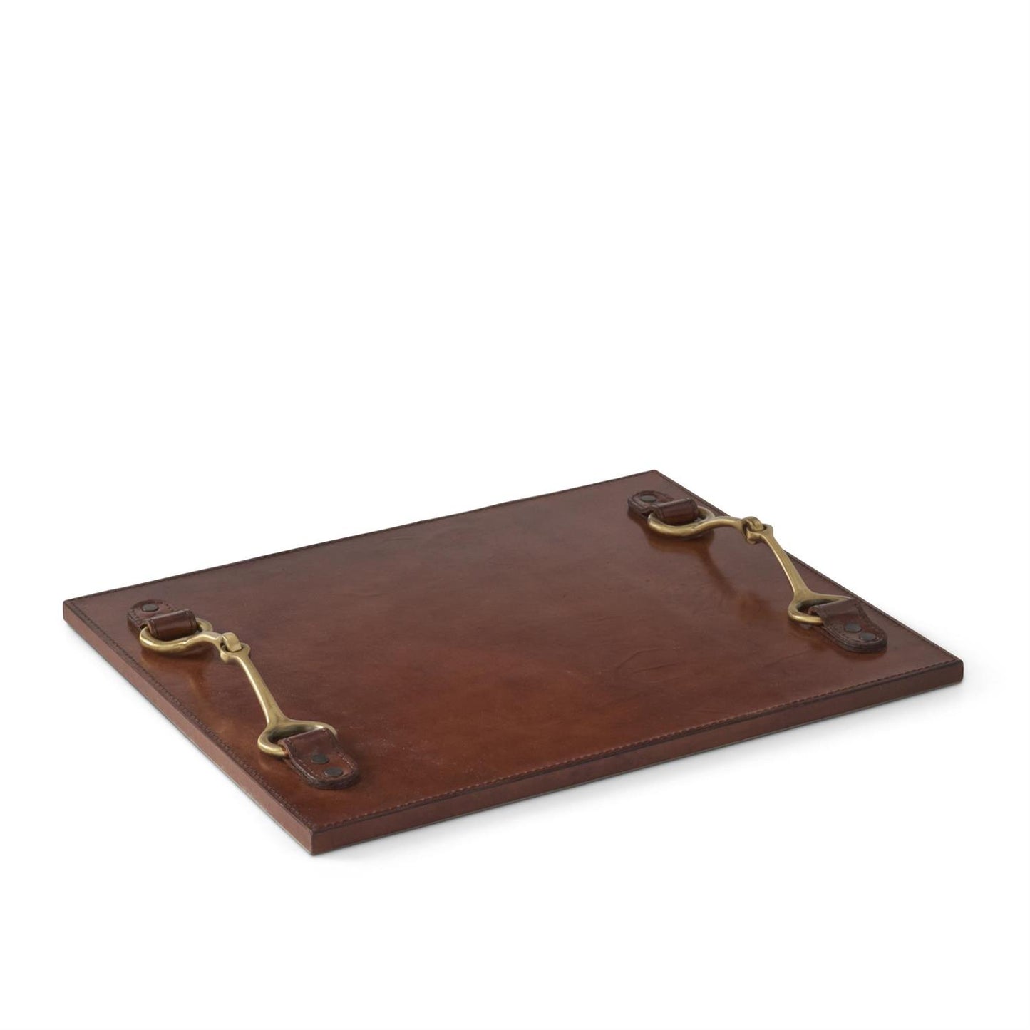 K&K Brown Leather Tray with Horse Bit Handles