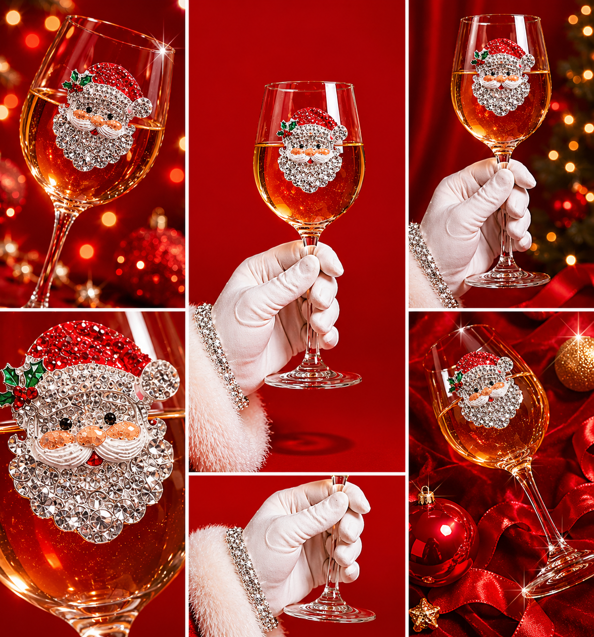 Queens' Jewels Santa Face Stemmed Wine Glass