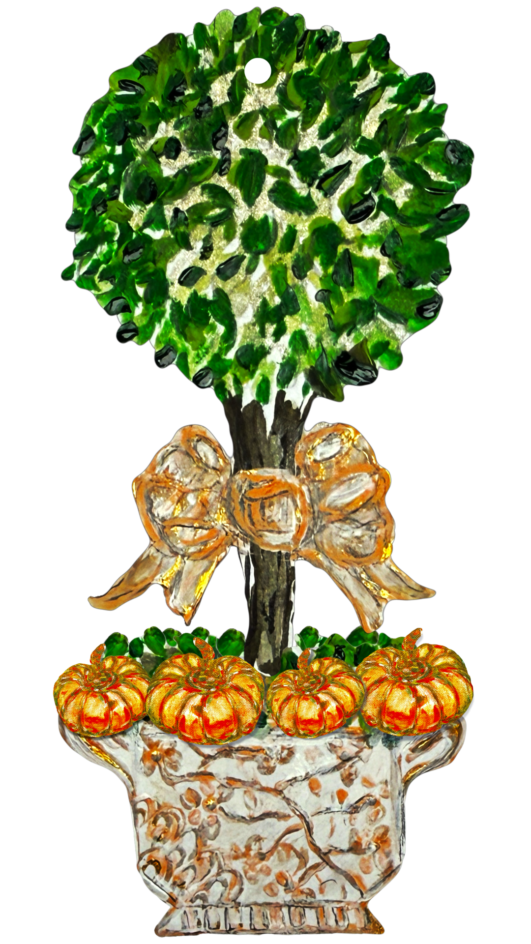 Mid Mod Large Designer Chinois Pumpkin Topiary Door Hangers
