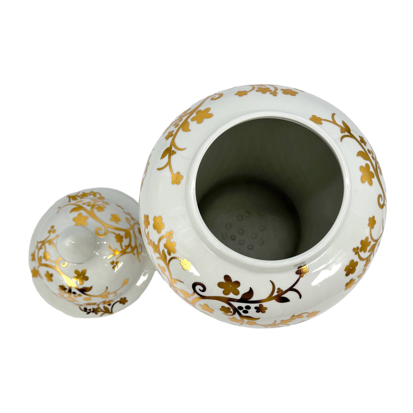 Galt 18" Gold & White Ceramic Floral Blossom Ginger Jar