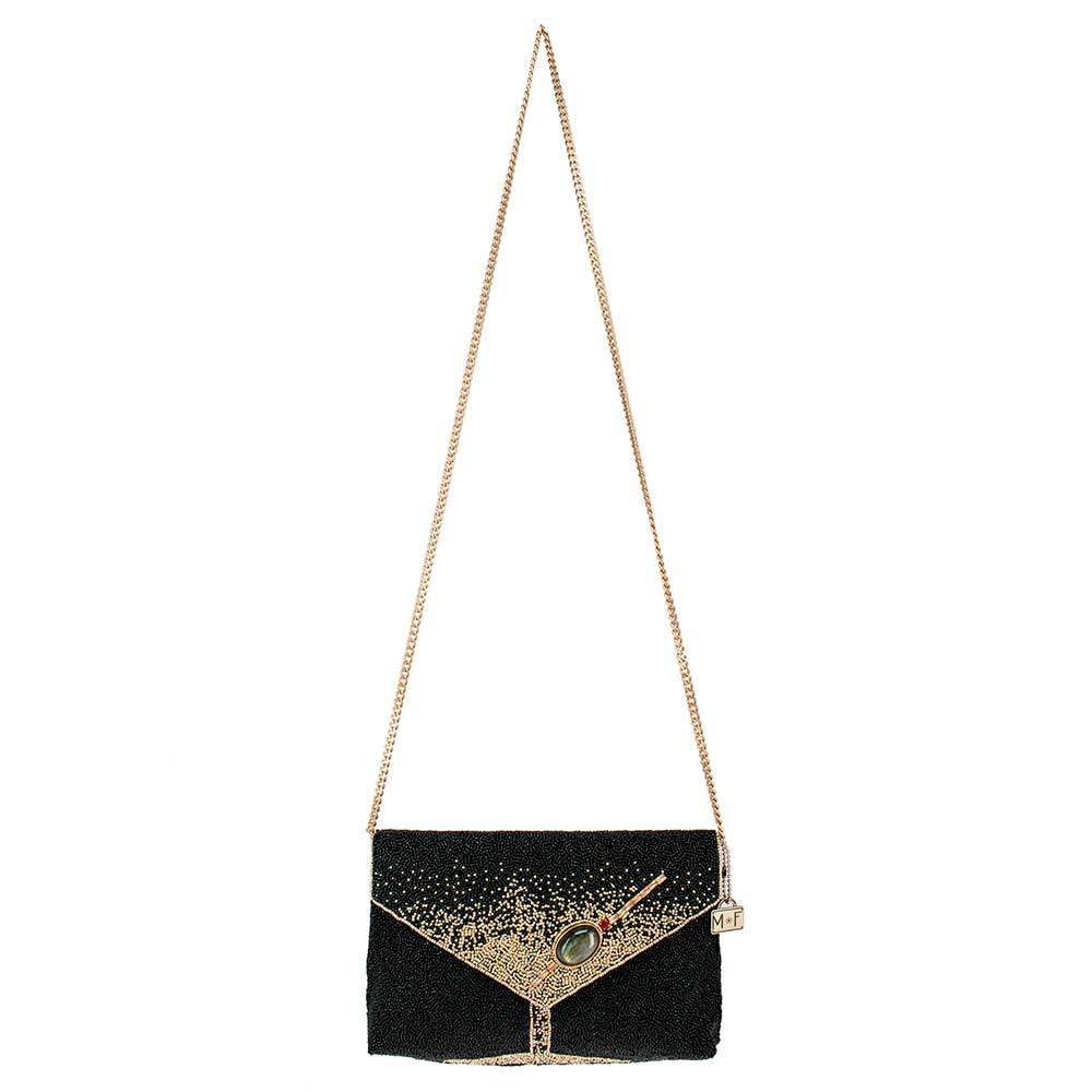 Mary Frances Olive You Beaded Martini Glass Crossbody Clutch