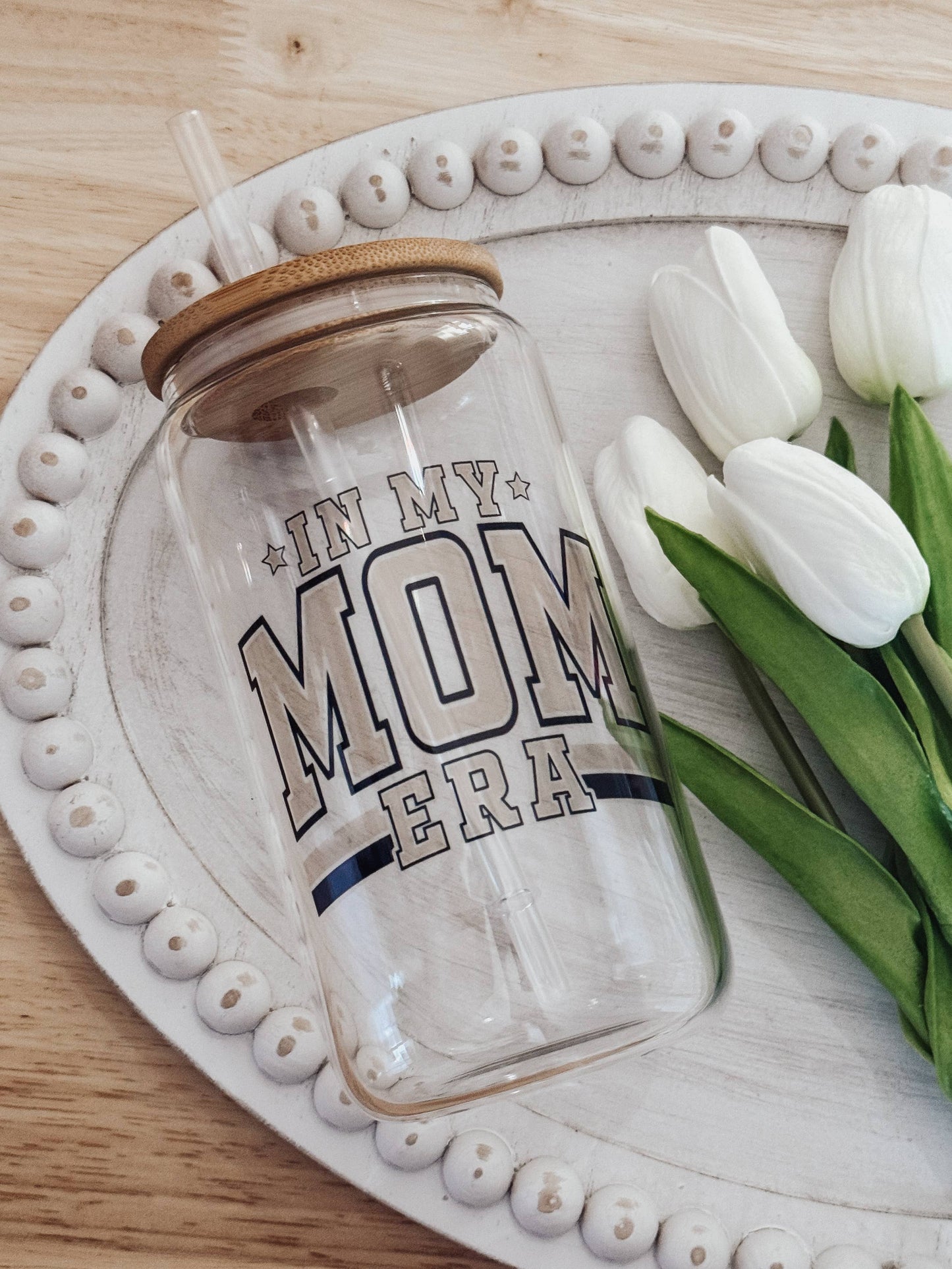 In My Mom Era 16oz Glass Cup with Bamboo Lid