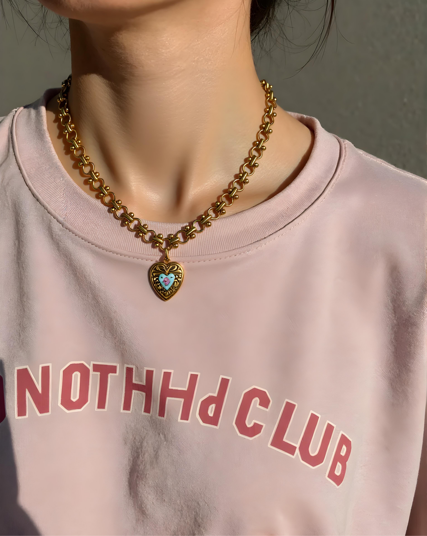 Vivian Grace Vintage Blue Guilloche Heart Necklace