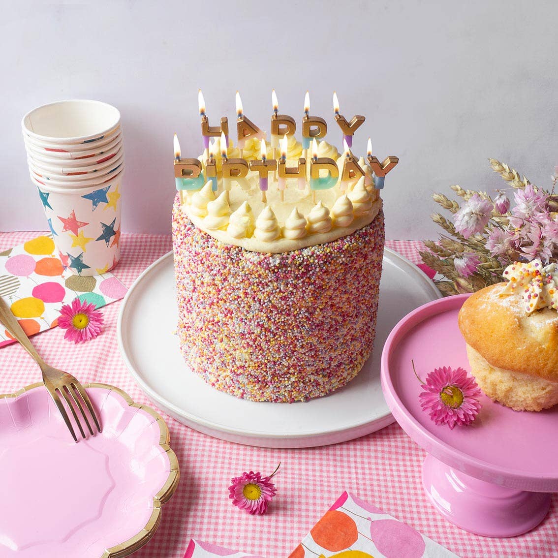 Talking Tables Happy Birthday Candles | Cake Candles | Pastels