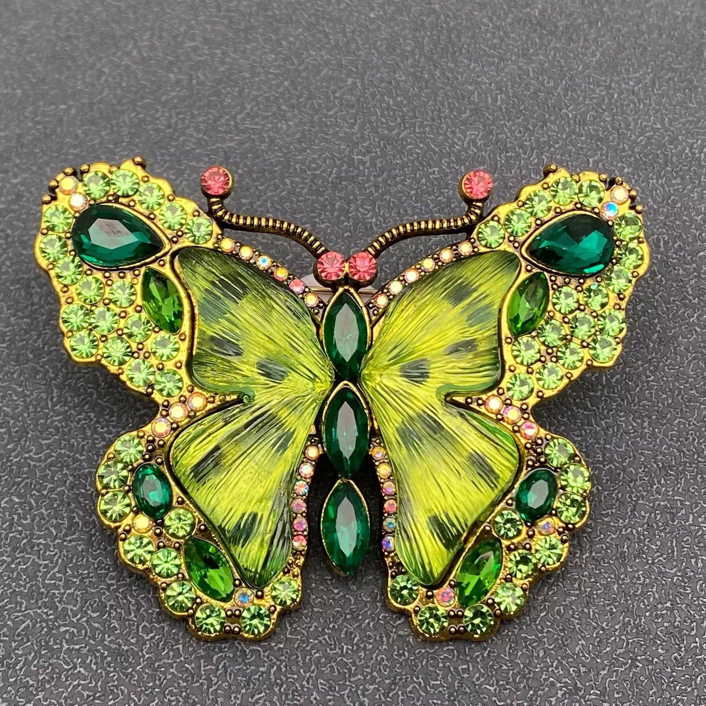 Mio Queena Glass & Rhinestone Large Butterfly Brooch (Green or Blue)