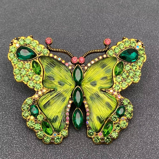 Mio Queena Glass & Rhinestone Large Butterfly Brooch (Green or Blue)