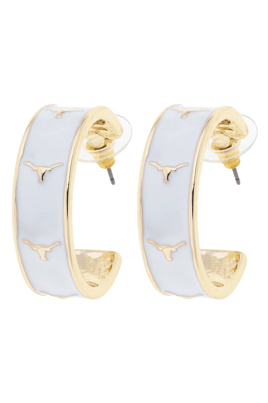 Canvas Style Texas Longhorns Enamel Logo Hoop Earrings White