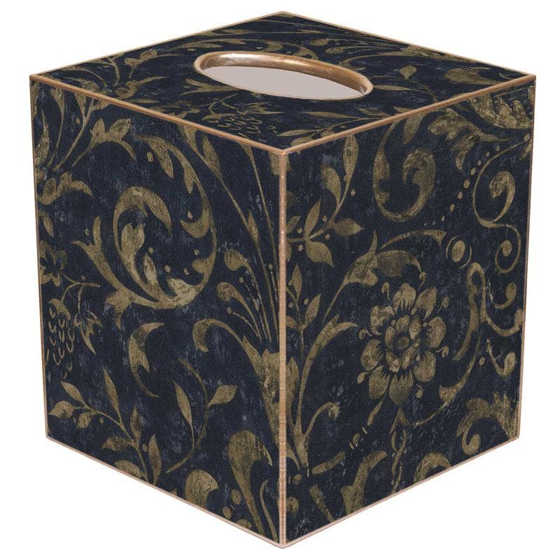 Marye-Kelley Navy Damask Tissue Box Cover