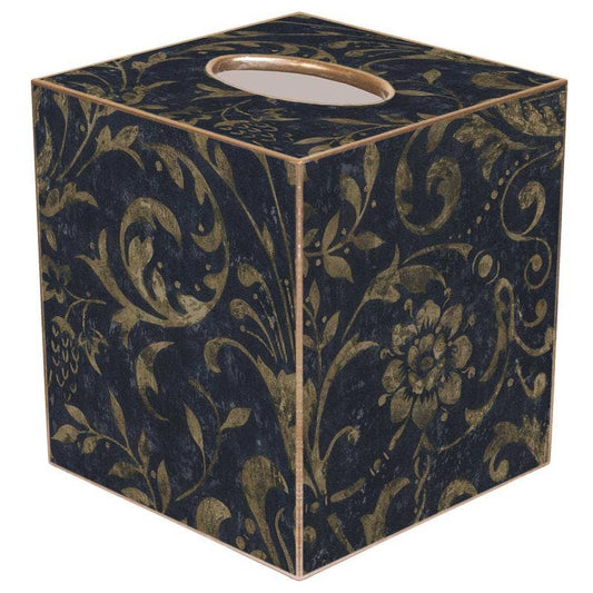 Marye-Kelley Navy Damask Tissue Box Cover