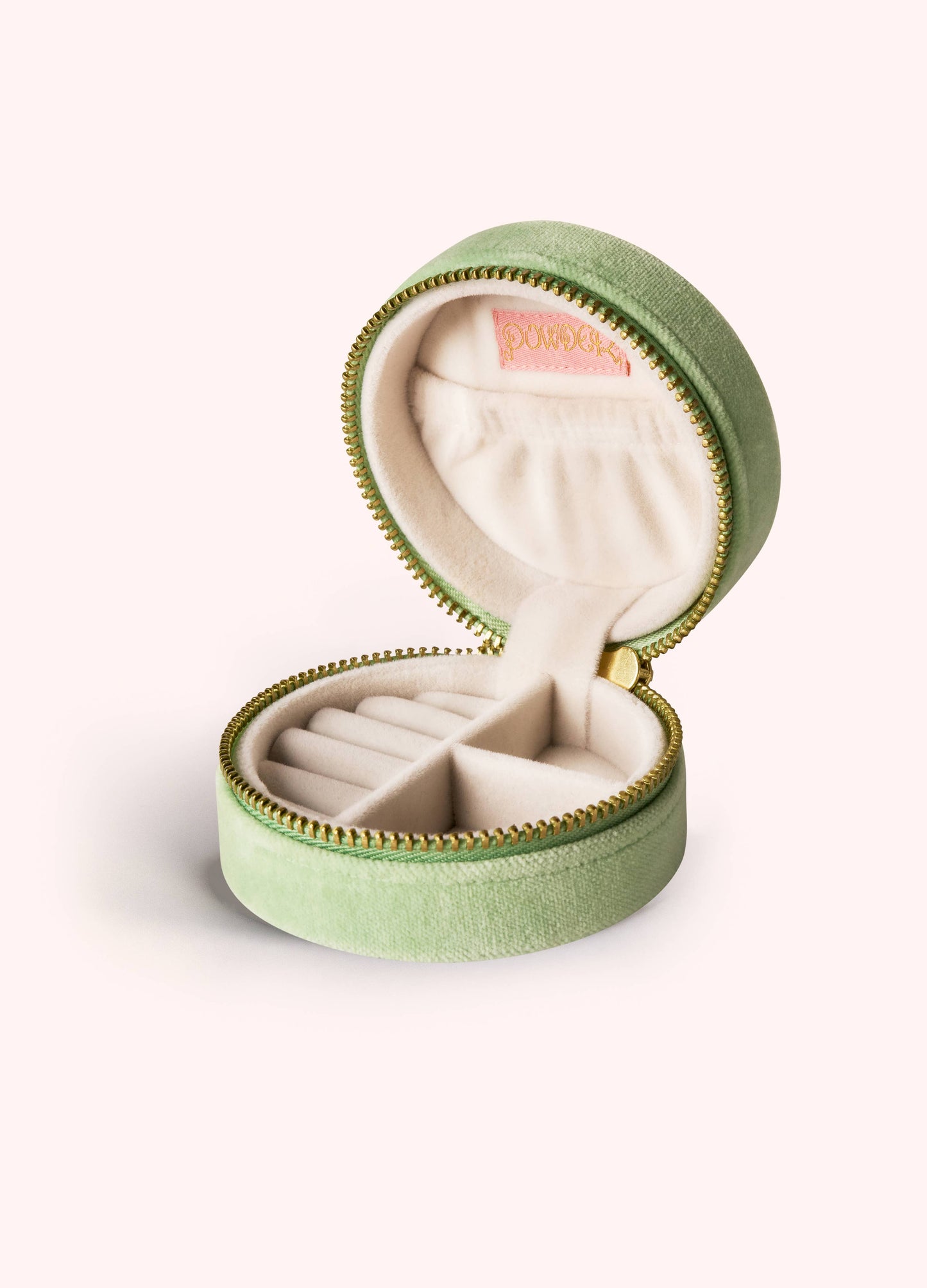 Round Velvet Jewelry Box - Love in a Meadow - Mint, by Powder Designs