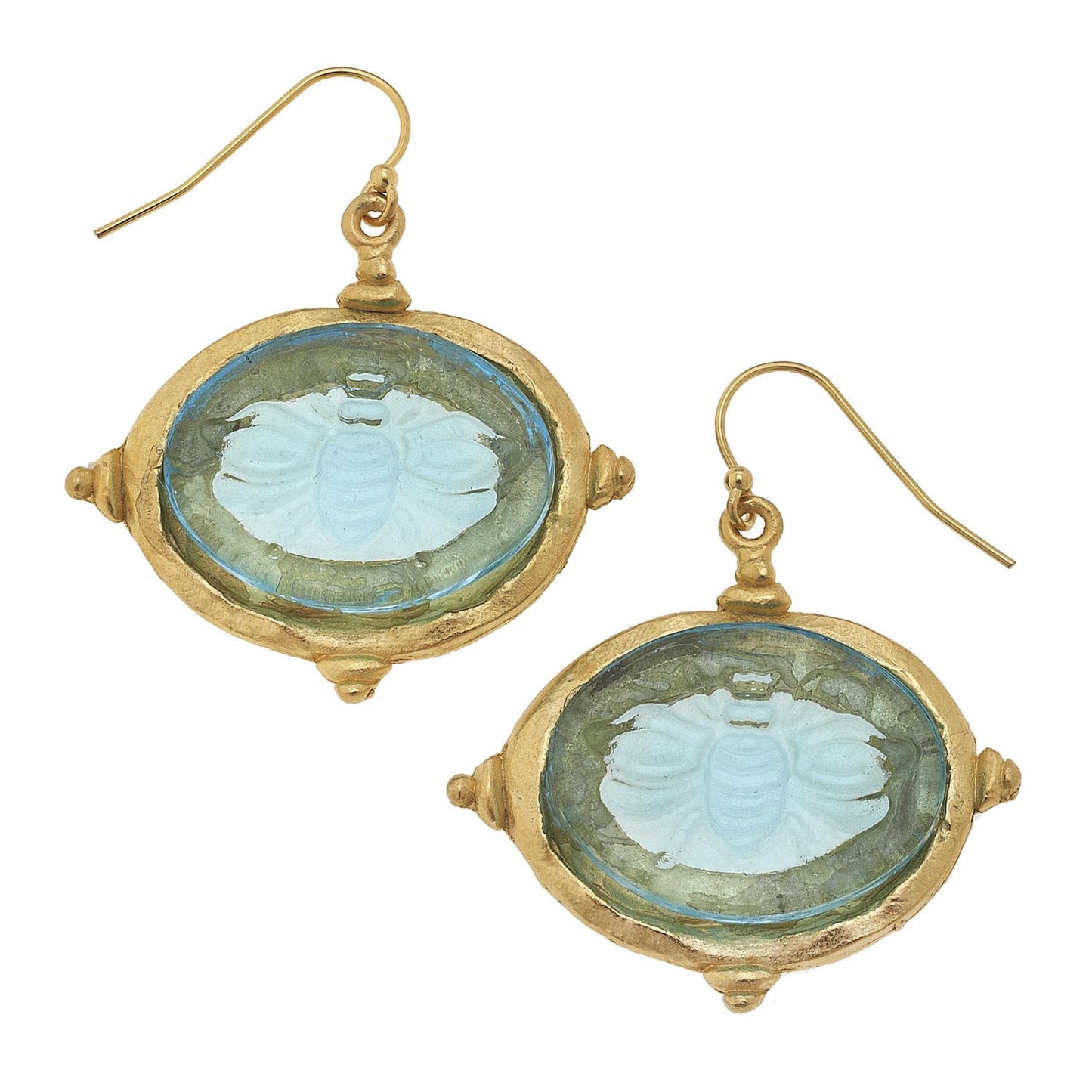 Susan Shaw Aqua Venetian Glass Bee Intaglio Earrings