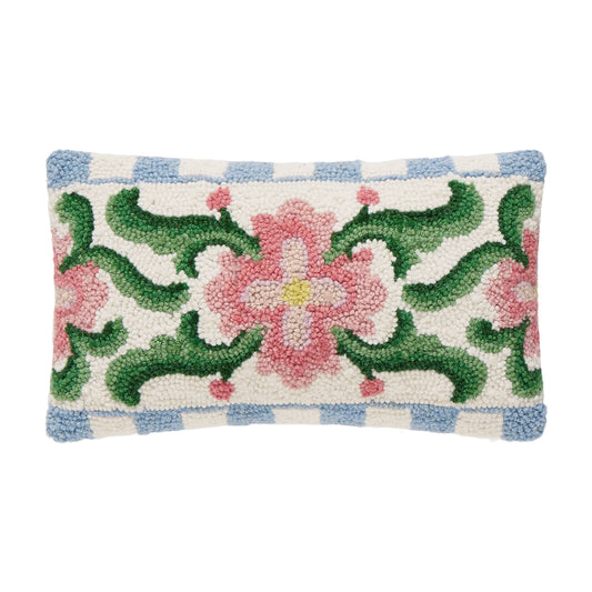 Peking Handicraft - Vintage Floral Tile Lumber Hook Pillow