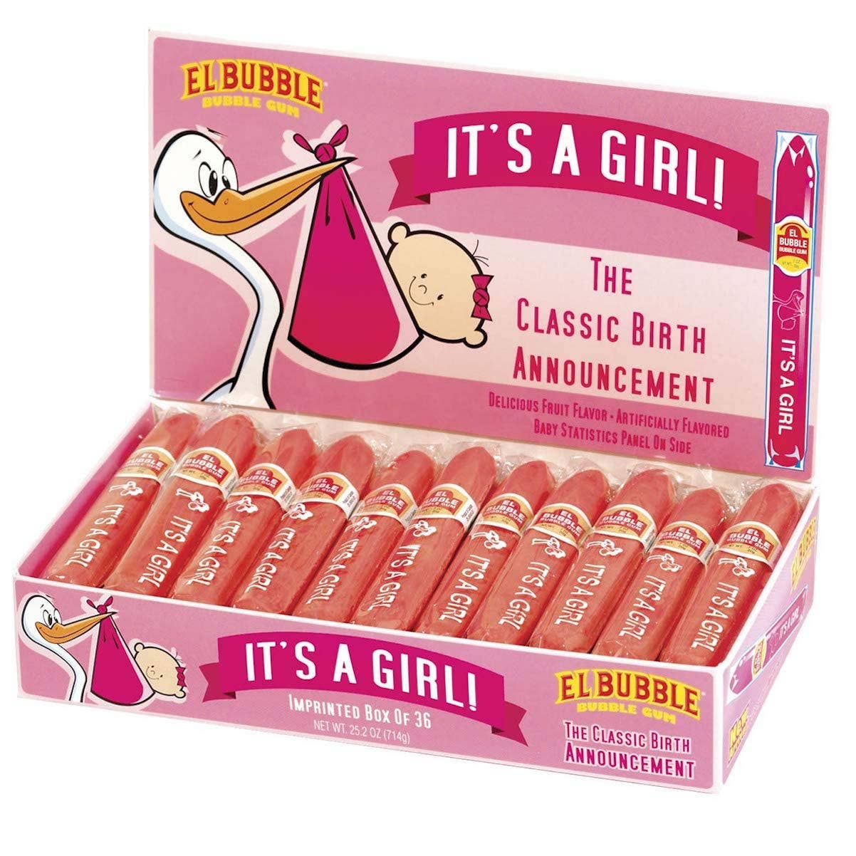 It's a Girl Classic Birth Announcement Bubble Gum Cigar (Singles)