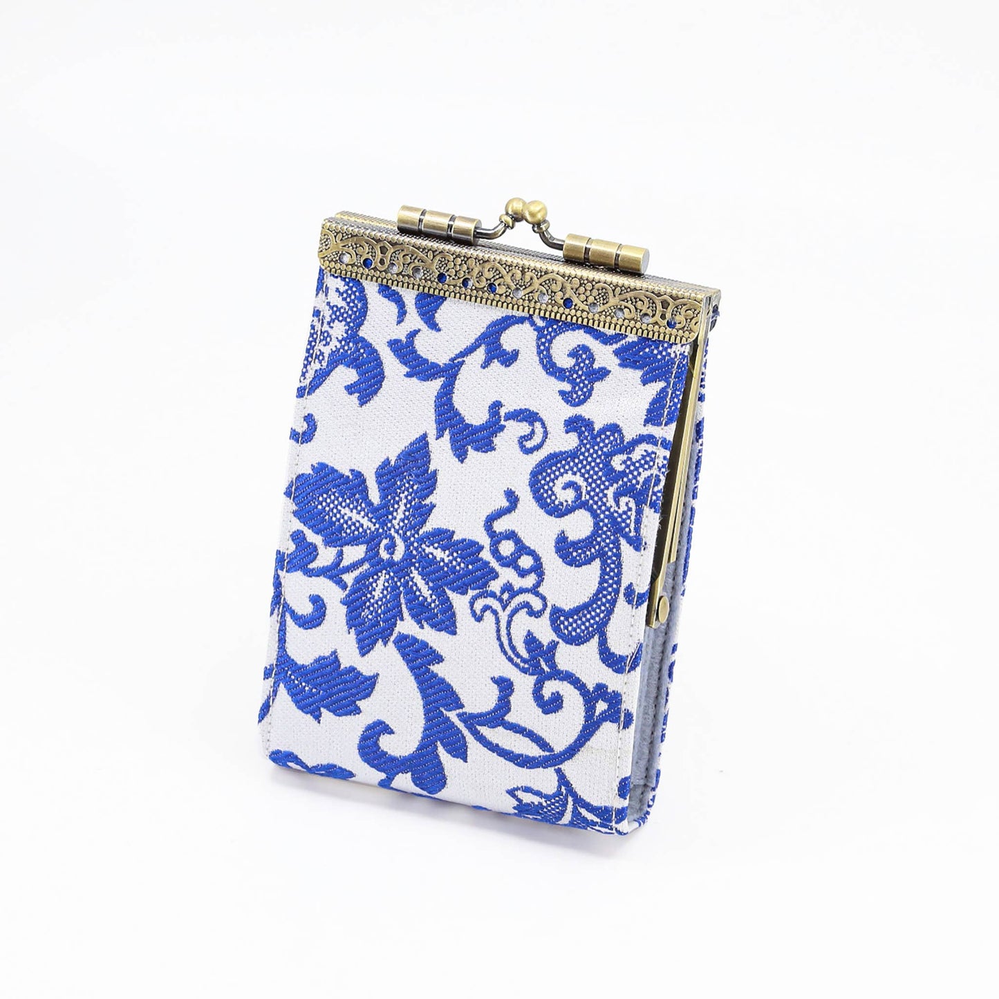 Floral Brocade RFID Card Holder, White & Blue