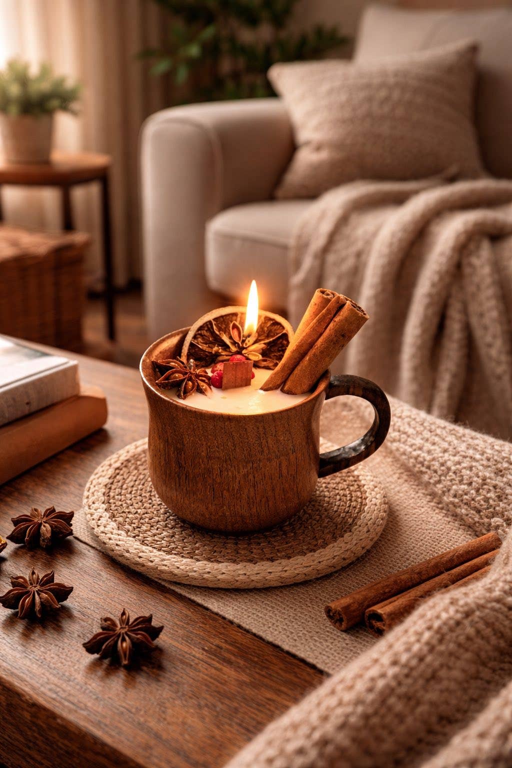 Held in Light - Pumpkin Spice Candle in Wooden Mug | Autumn Decor Soy Candle