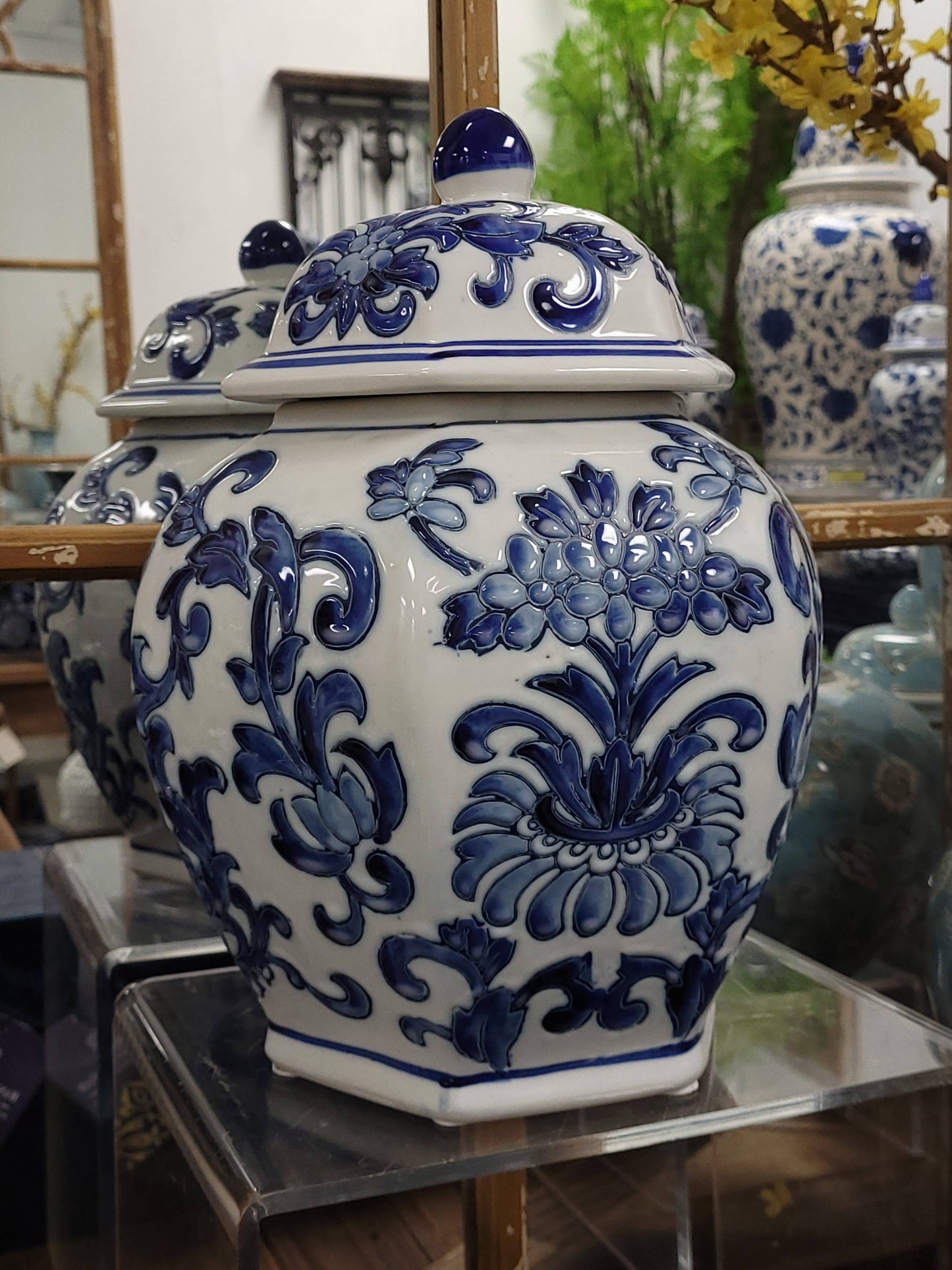 Galt Blue & White Chinoiserie Ceramic Jar 12"
