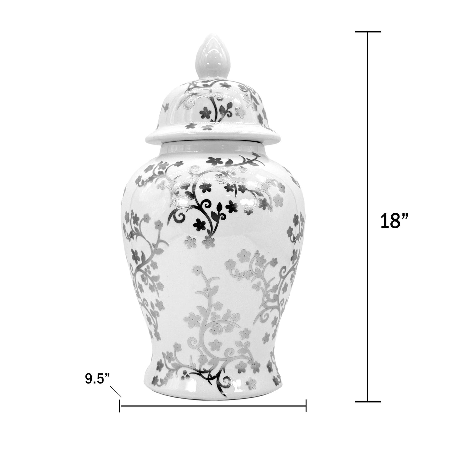Galt 18" Gold & White Ceramic Floral Blossom Ginger Jar