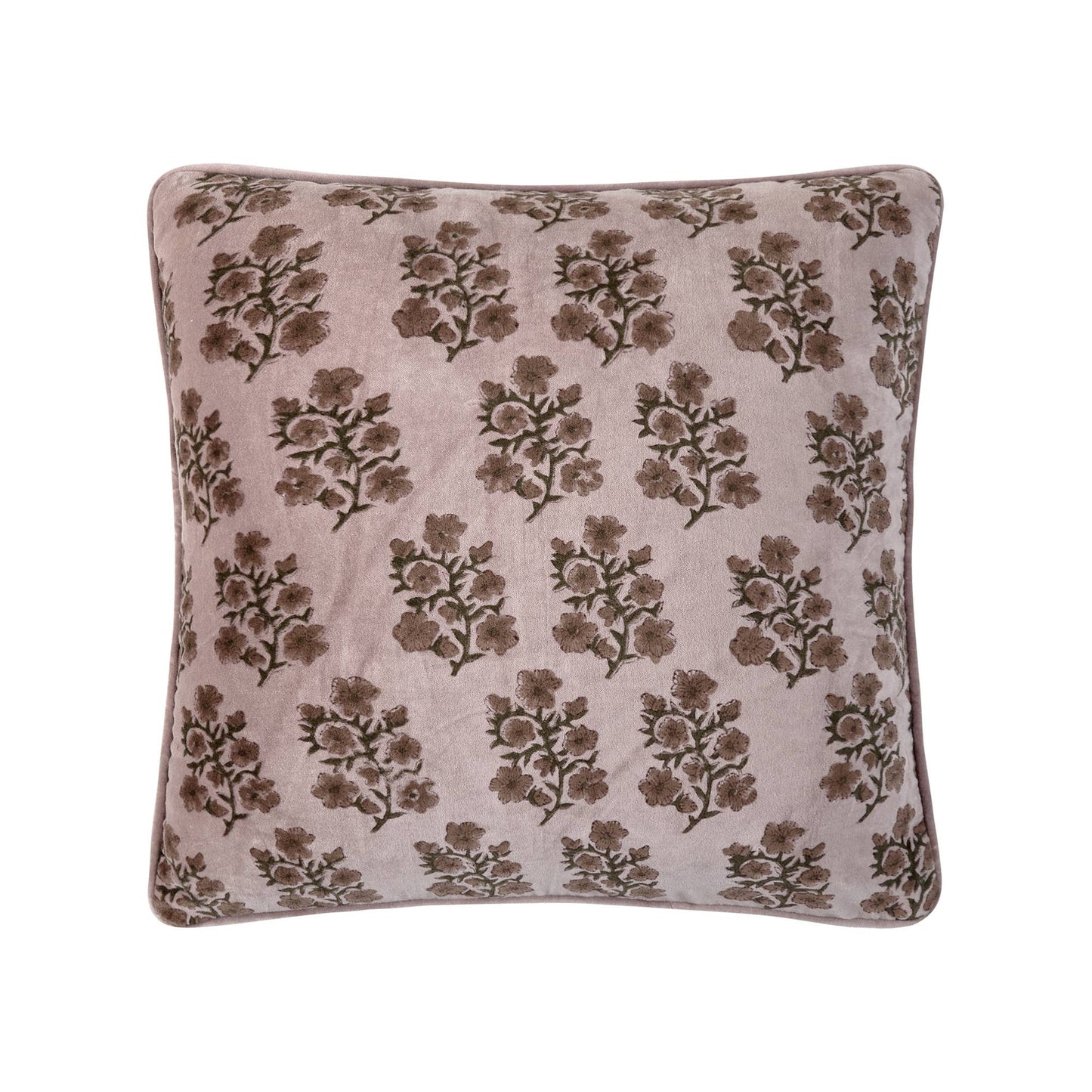 Peking Handicraft Block Print Vel Lilac Flower Pillow