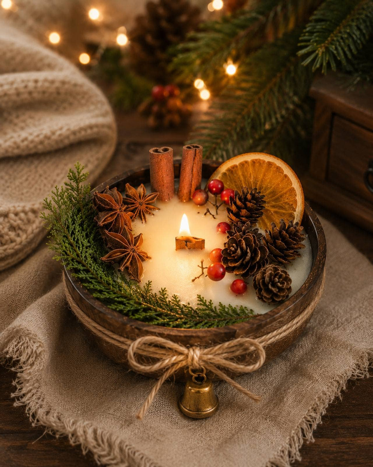 Held in Light - Christmas Wood Wick Candle in Wooden Bowl | Christmas Decor
