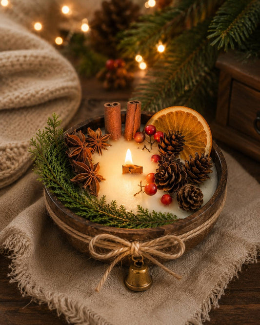 Held in Light - Christmas Wood Wick Candle in Wooden Bowl | Christmas Decor