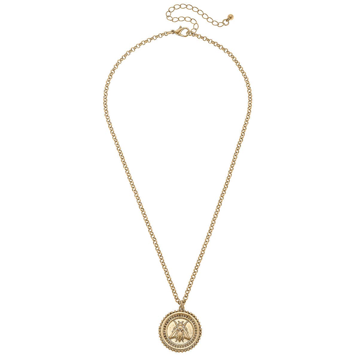 Canvas Style Lizette Bee Medallion Pendant Necklace in Worn Gold 16"