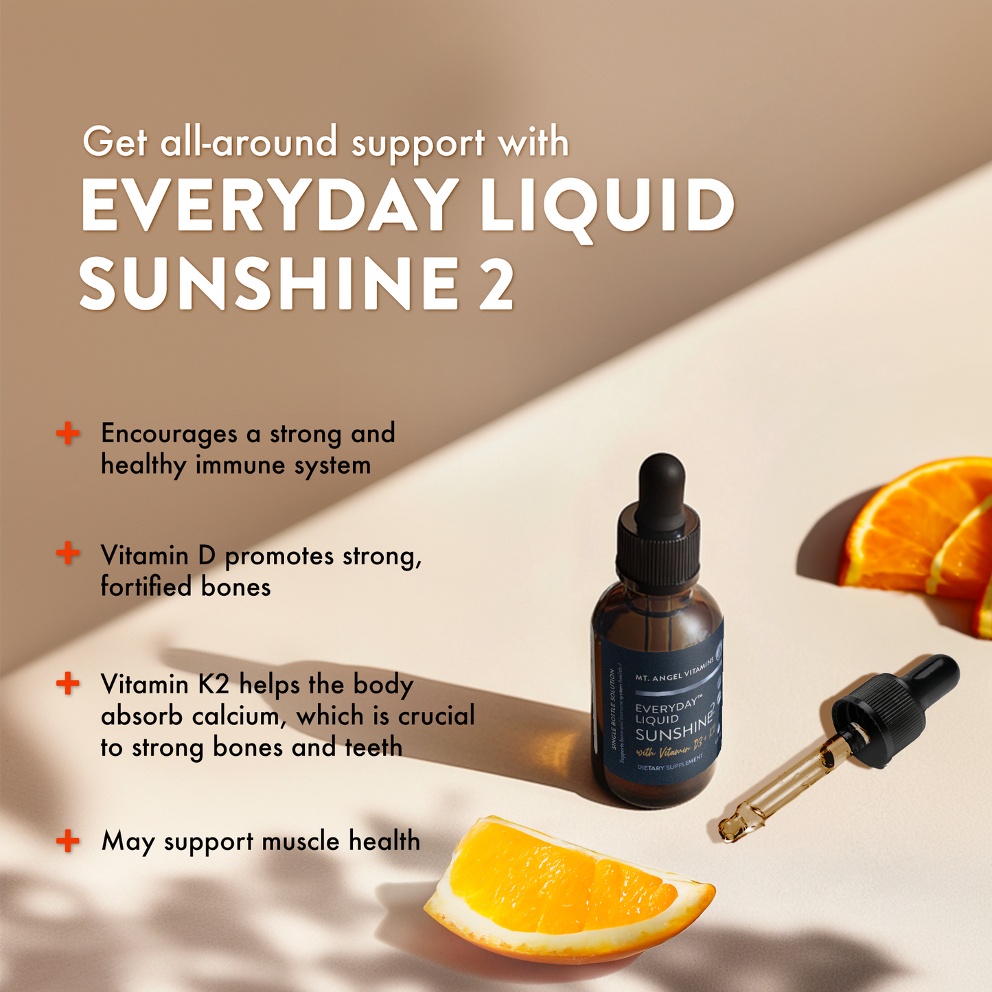 Mt. Angel Vitamins' Everyday Liquid Sunshine D3+K2 - 2 fl oz