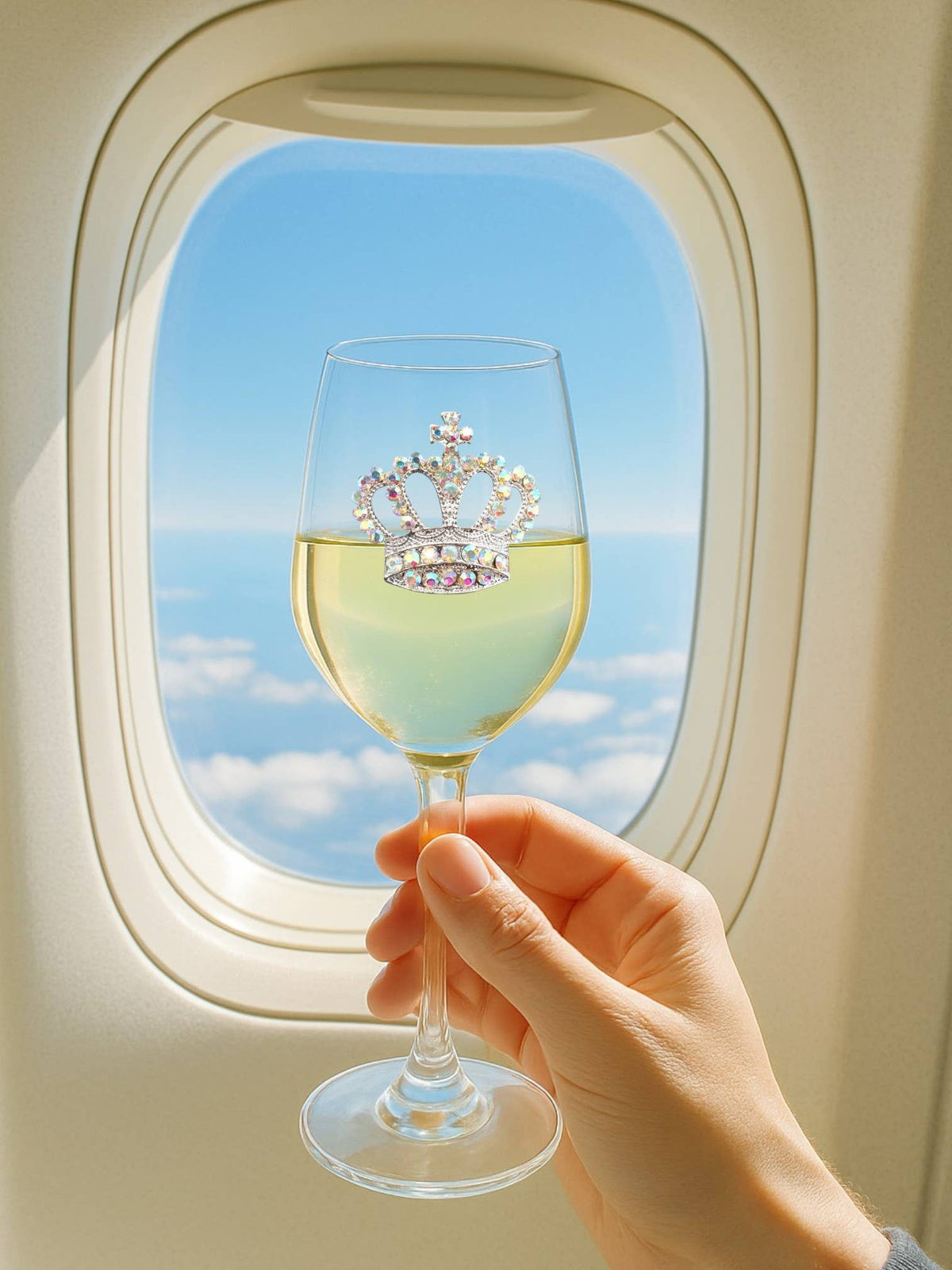 Queens' Jewels Aurora Borealis Crown Jeweled Stemmed Wine Glass