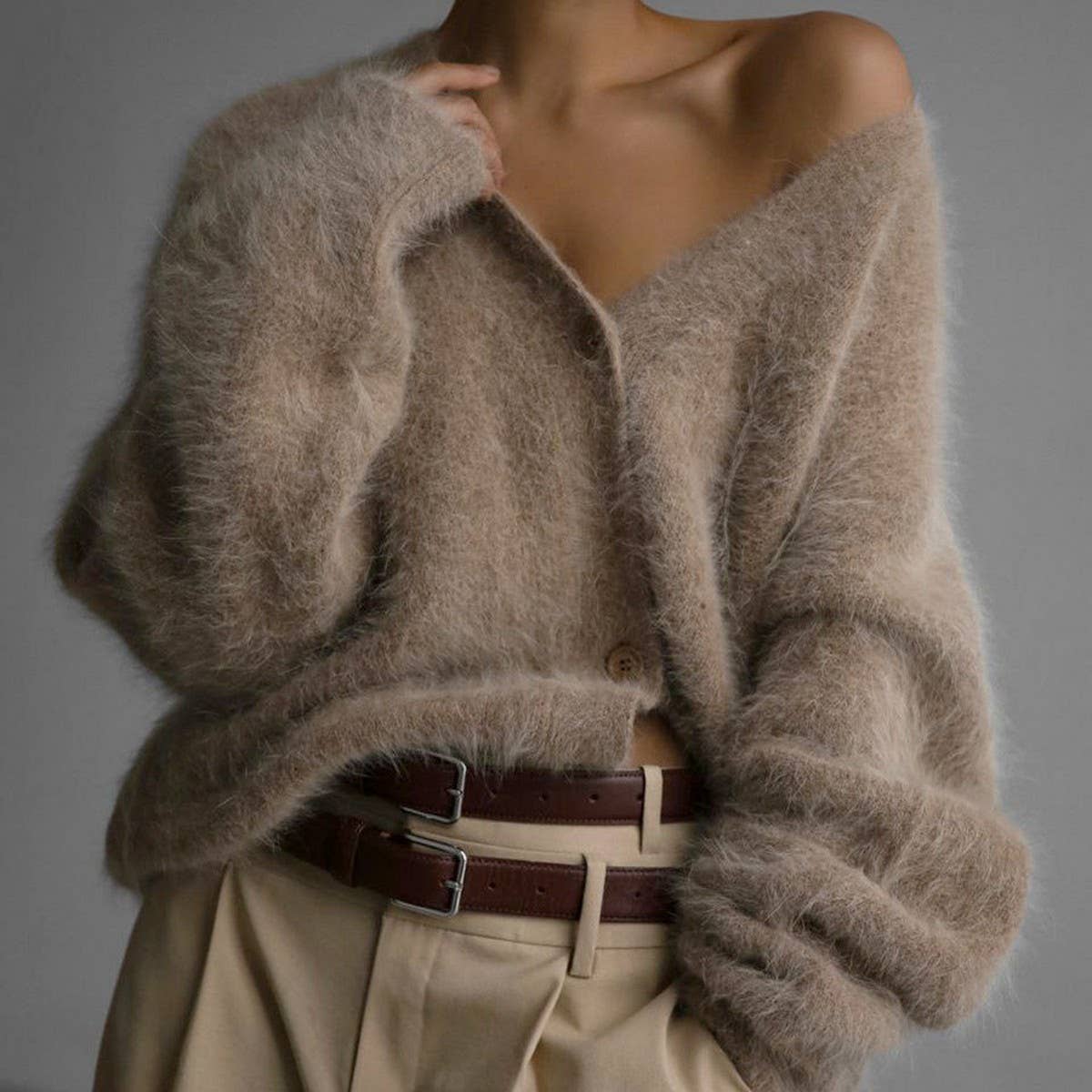 ACCITY Women's Cozy Faux Mink Cardigan Sweater
