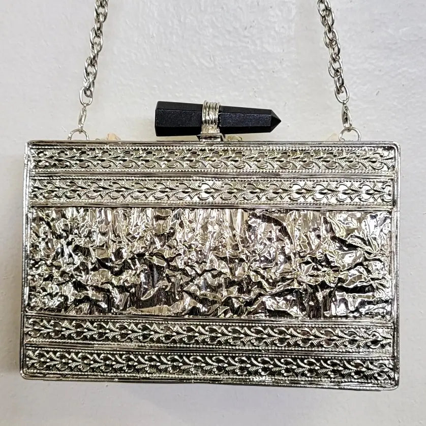 A Jeweled Metal Mixed-Stone Clutch