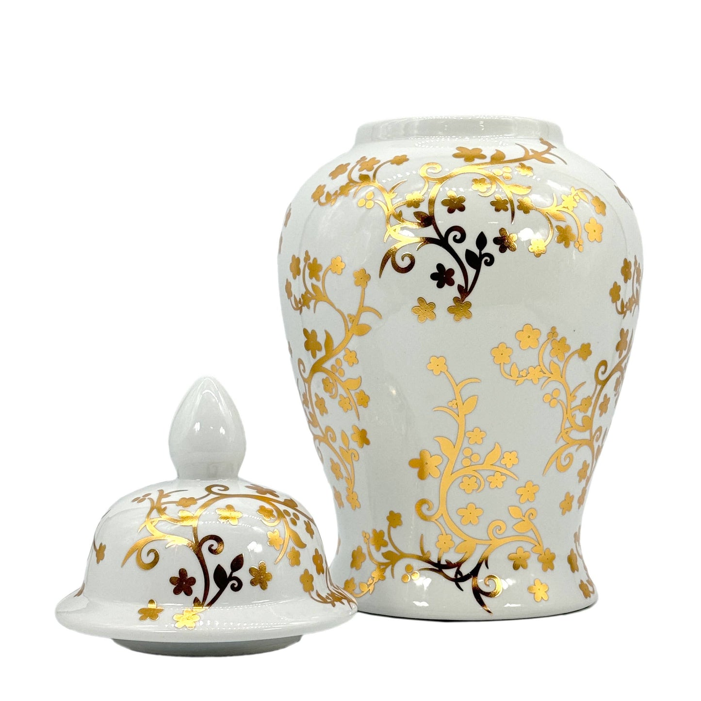 Galt 18" Gold & White Ceramic Floral Blossom Ginger Jar