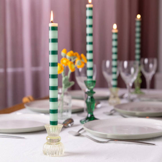 Talking Tables Green Stripe Dinner Candles | Summer/Winter Home Decor
