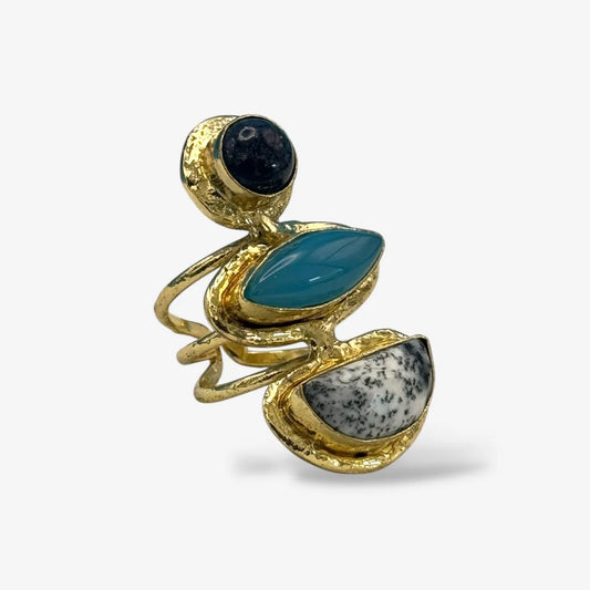 Koda Cocktail Ring, Lapis Chalcedony & Dendrite Agate