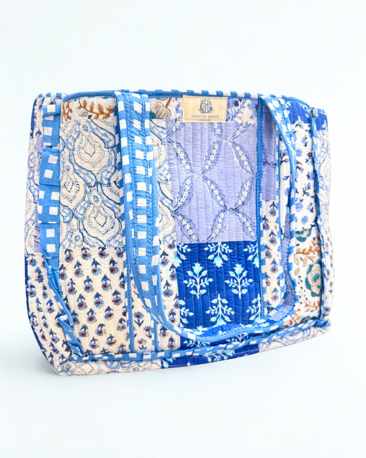 Heart of Grace Tea Garden | Large Quilted Ruffle Tote Bag