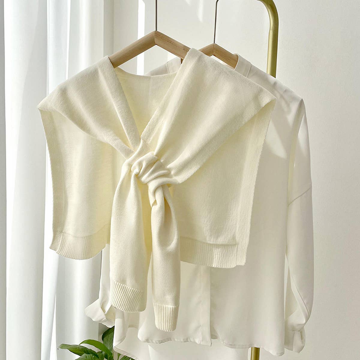 ACCITY Solid Color Knitted Knotted Shawl–Casual & Cozy
