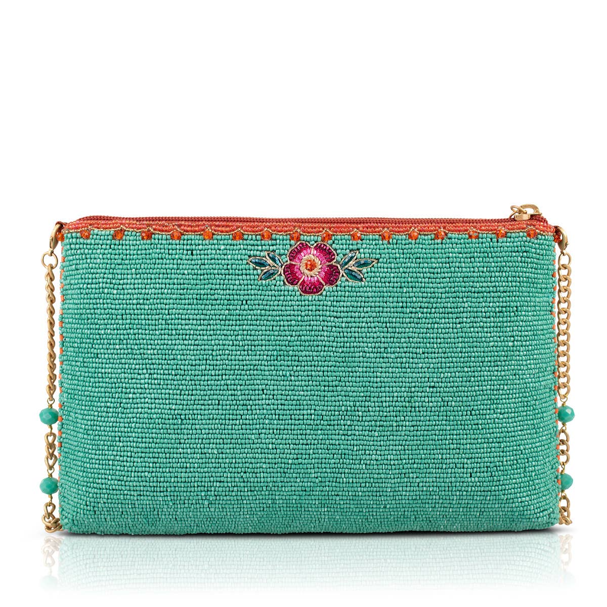 Mary Frances In Love/Lovebirds and Heart on Turquoise Beaded Handbag