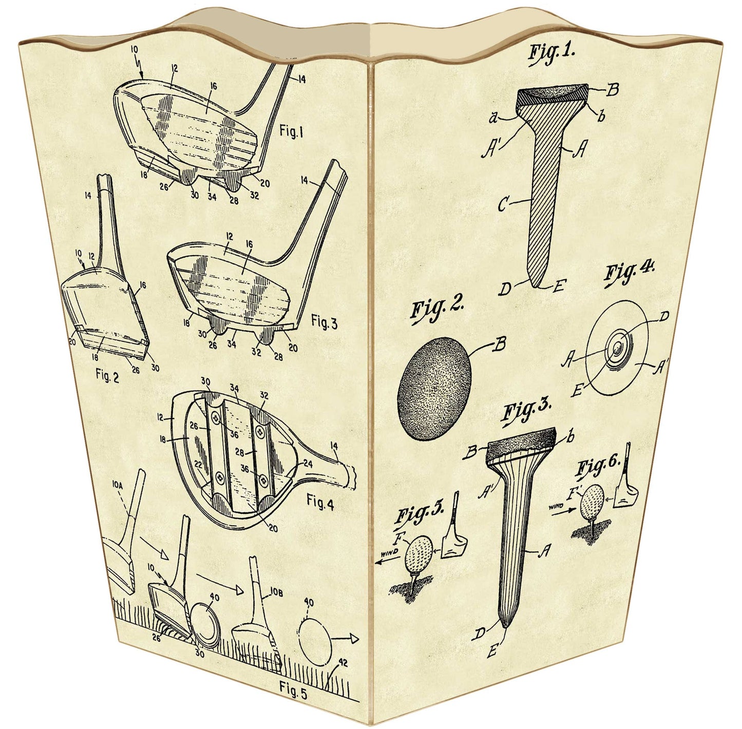 Marye-Kelley Ivory Antique Golf Patent Wastepaper Basket