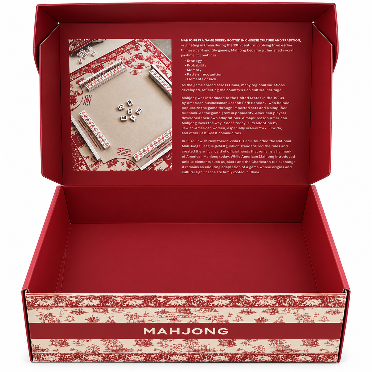 Red Chinoiserie Mahjong Set with Mat, Storage Bag & Gift Box