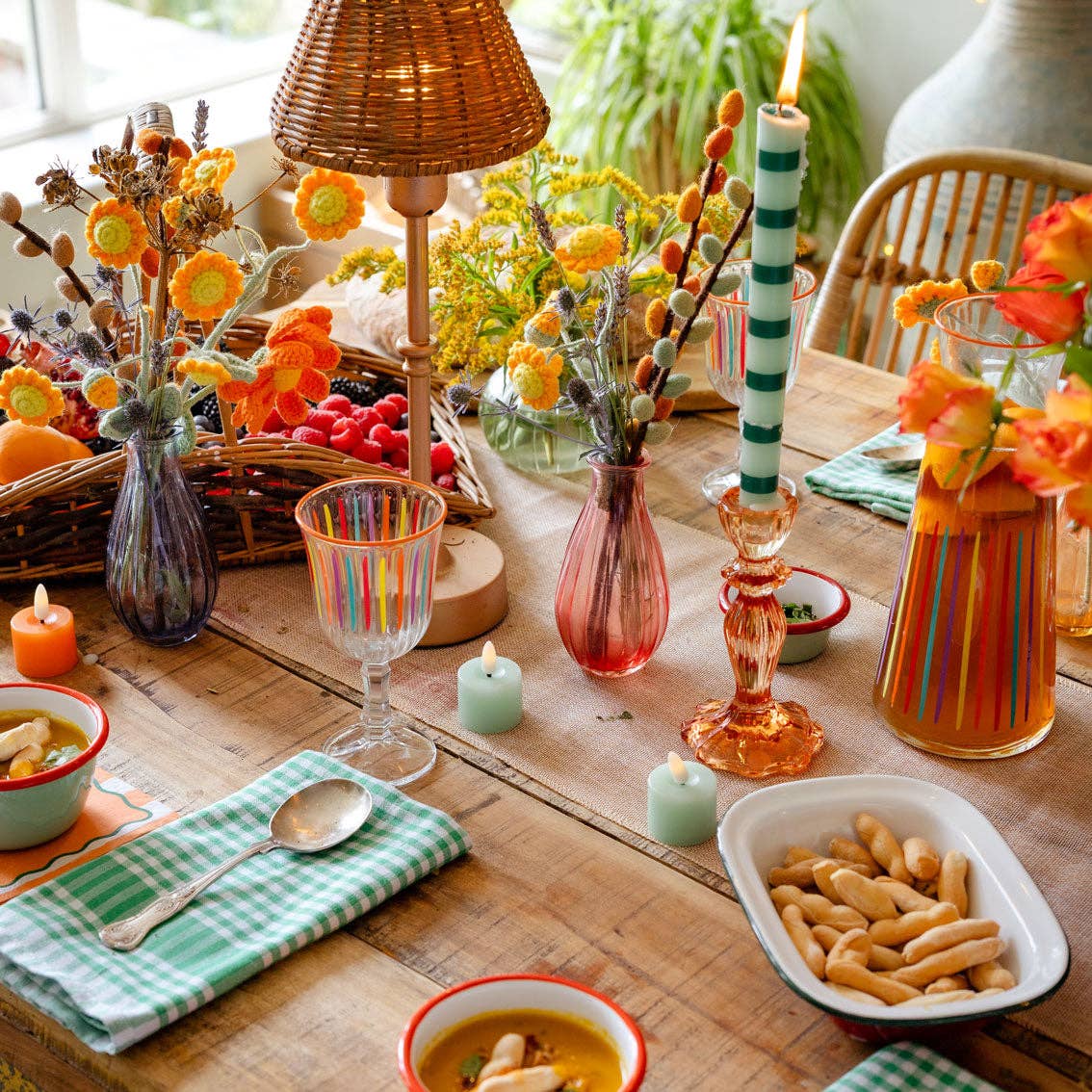 Talking Tables Green Stripe Dinner Candles | Summer/Winter Home Decor