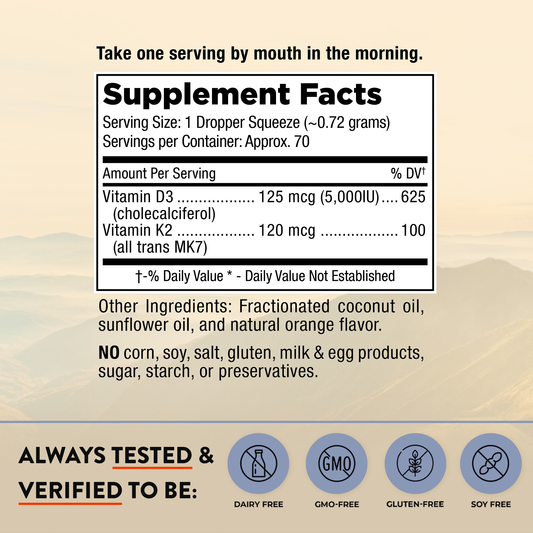 Mt. Angel Vitamins' Everyday Liquid Sunshine D3+K2 - 2 fl oz